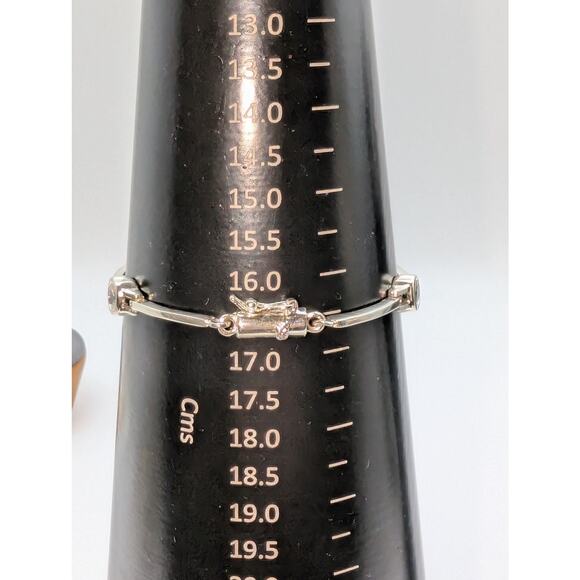 VTG 925 Sterling Bezel Set CZ Bar Link Tennis 7" Slide In W/ Safety Bracelet - Picture 5 of 9